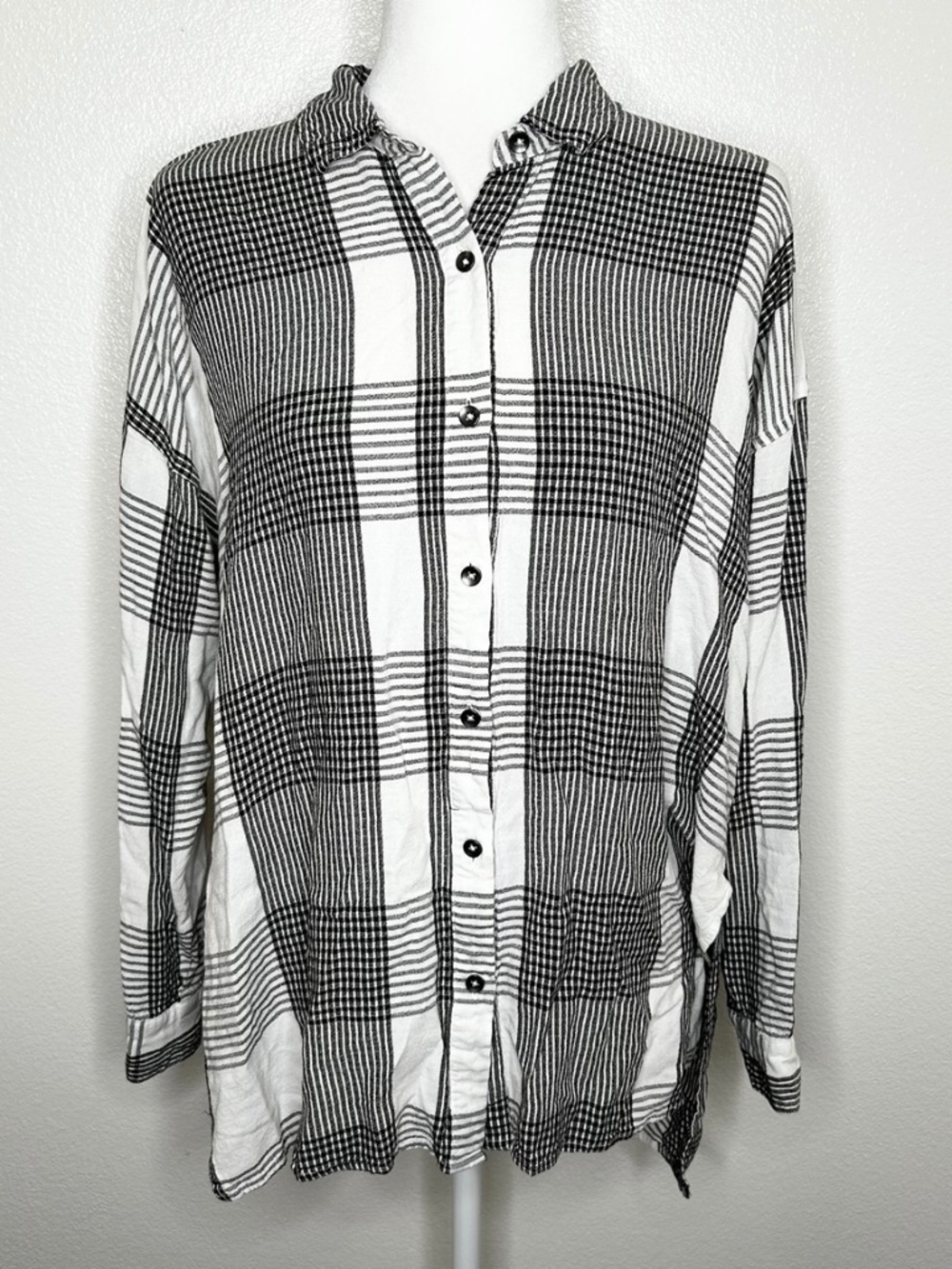 Splendid Womens Black & White Plaid Long Sleeve Button-Up Top Size M